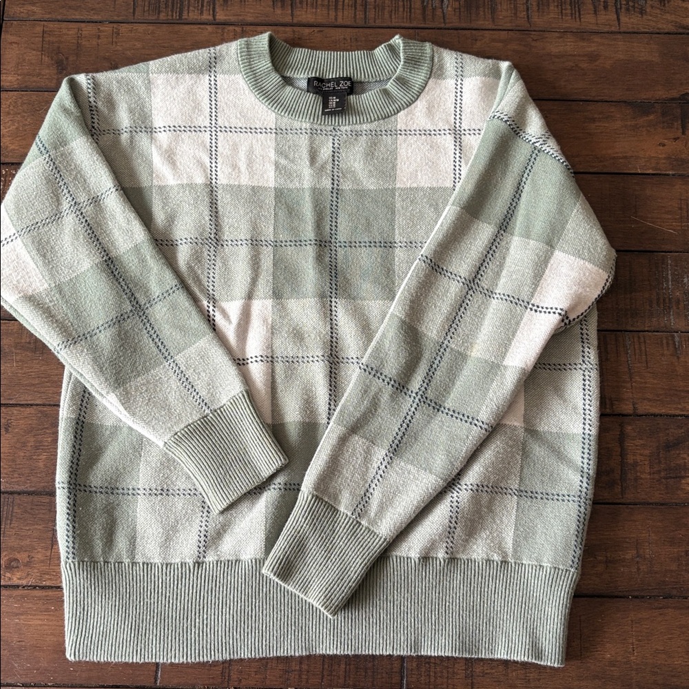 Rachel Zoe Sage and Cream Checkered Sweater